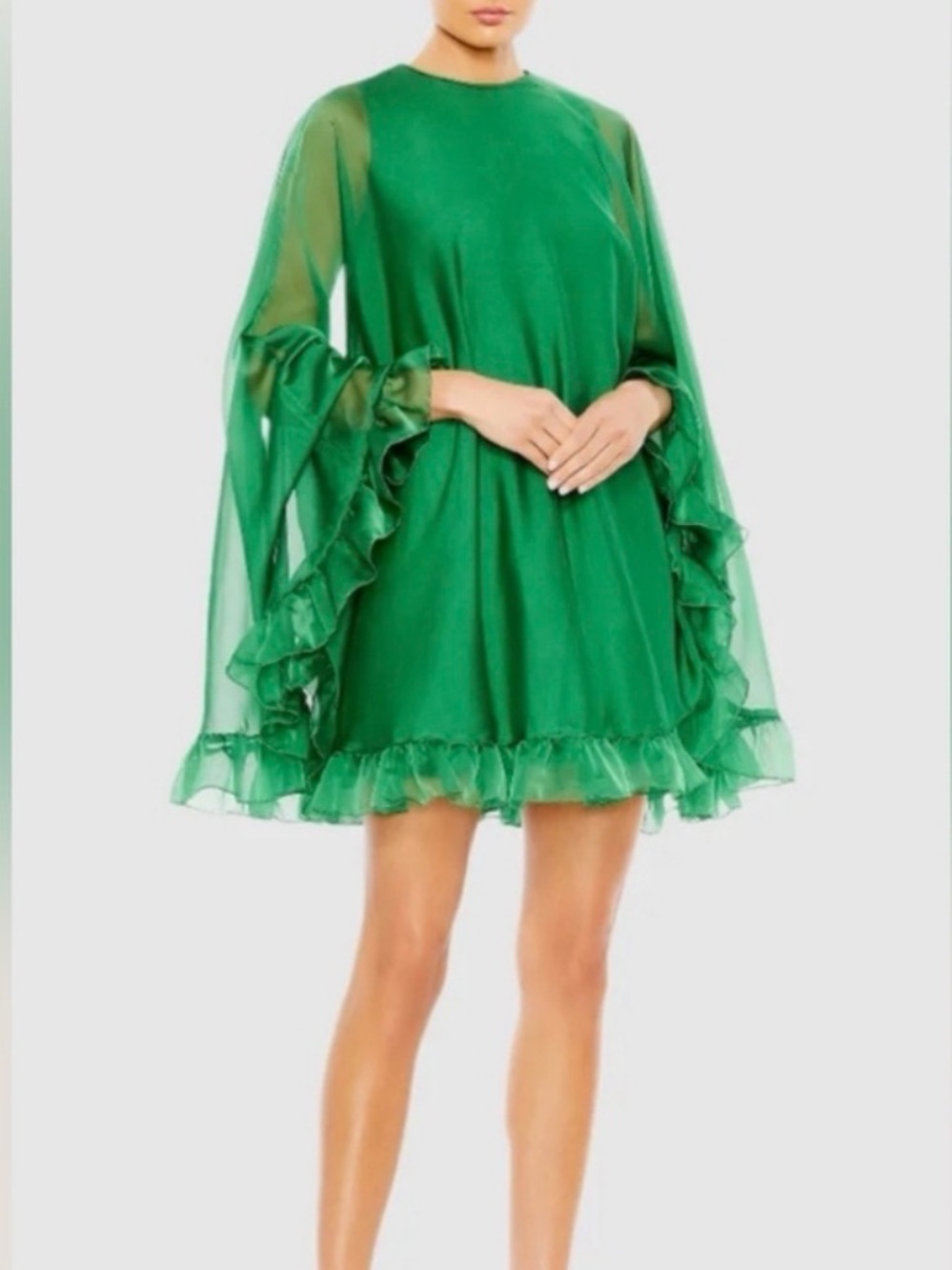 Mac Duggal 55407 Emerald Green Cape Sleeve Cocktail Dress – Size 0
